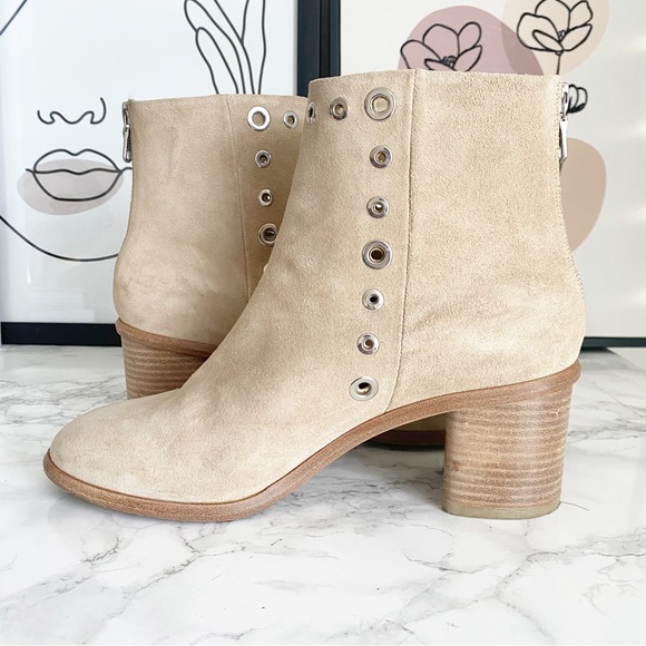 Rag & Bone Willow Sand Suede Block Heel Grommet Ankle Boots 9 - Picture 6 of 12
